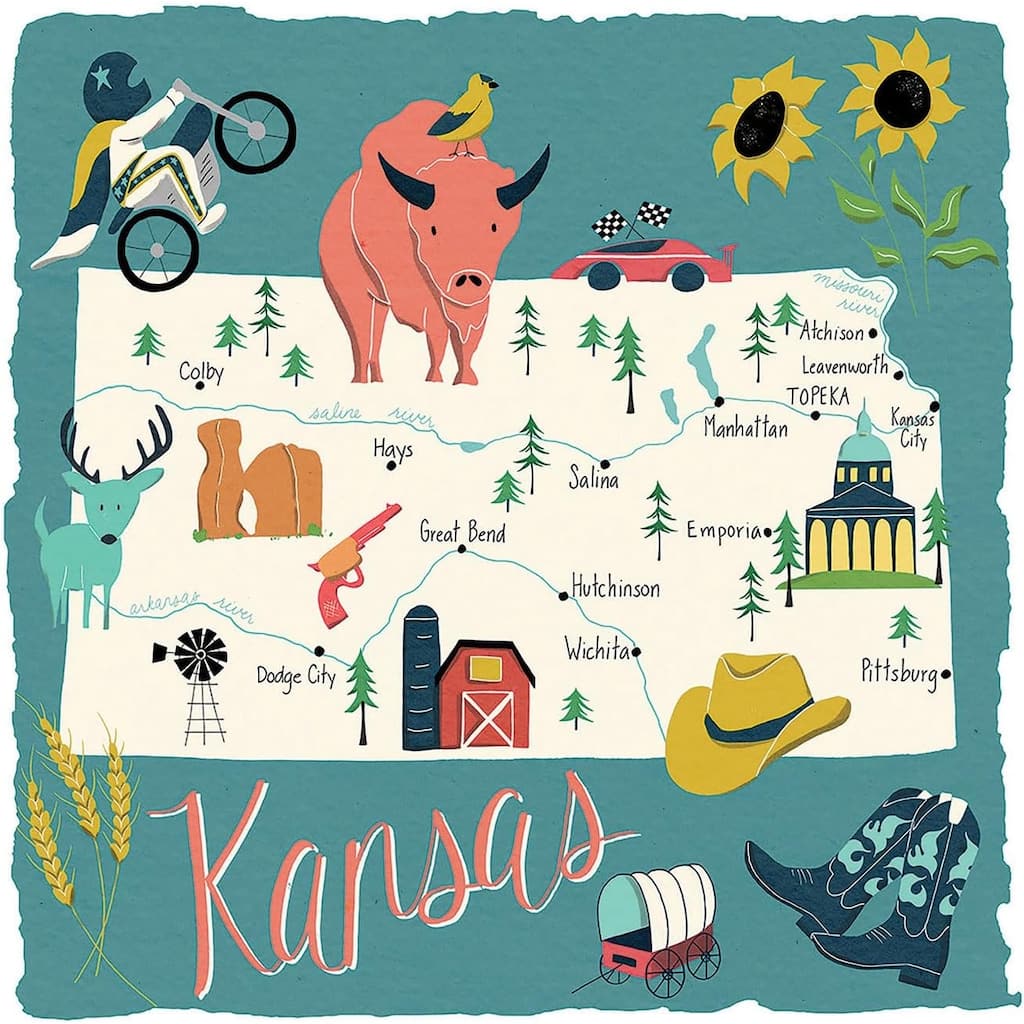 Kansas Home 4-Pack Absorbent Stone Coasters with Protective Cork Backing 4" Square Made in The USA Artistic Easily Wipes Clean