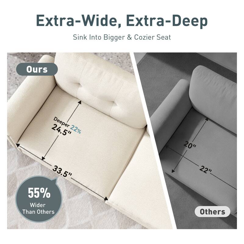 MAISON ARTS Mid-Century Modern Oversized L/U Shaped Cloud Couch with Ottoman, Deep Seat Sectional Sofa with Throw Pillows