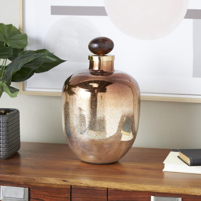 Glass Speckled Ombre Living Room Decorative Jars with Textured Top Knob and Gold and Beige Accents - Copper - Roche River Decor