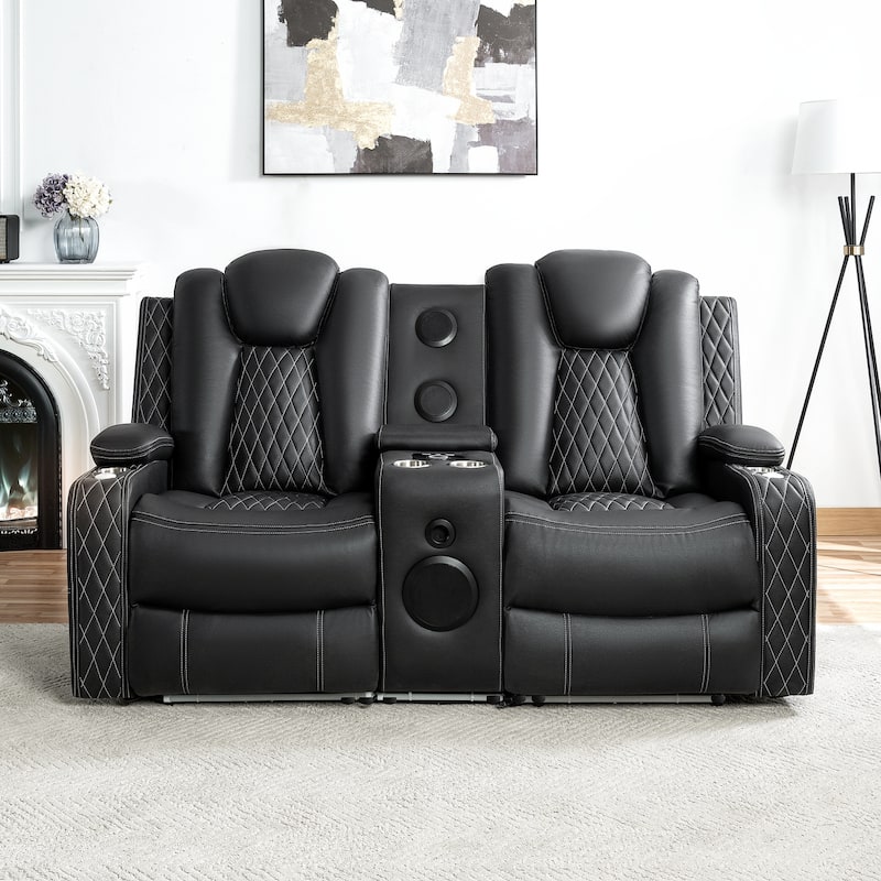 Premium Air Leather Home Theater Loveseat with LED Lights, Recliner with Built-in Speakers & Wireless Charging