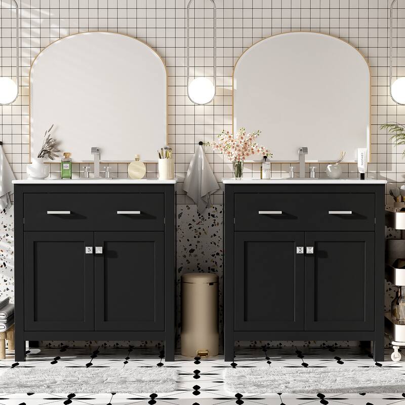 60" Modern Bathroom Vanity Set with Double Vanities - Black
