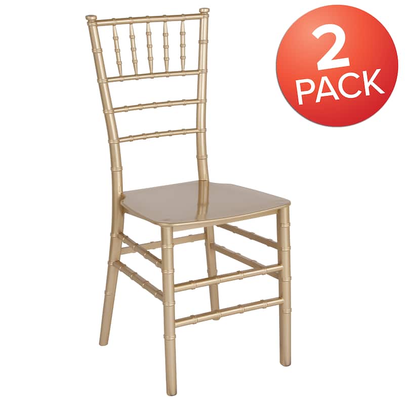 2 Pack Gold Resin Stacking Chiavari Chair - 15"W x 18.75"D x 35"H - 15"W x 18.75"D x 35"H