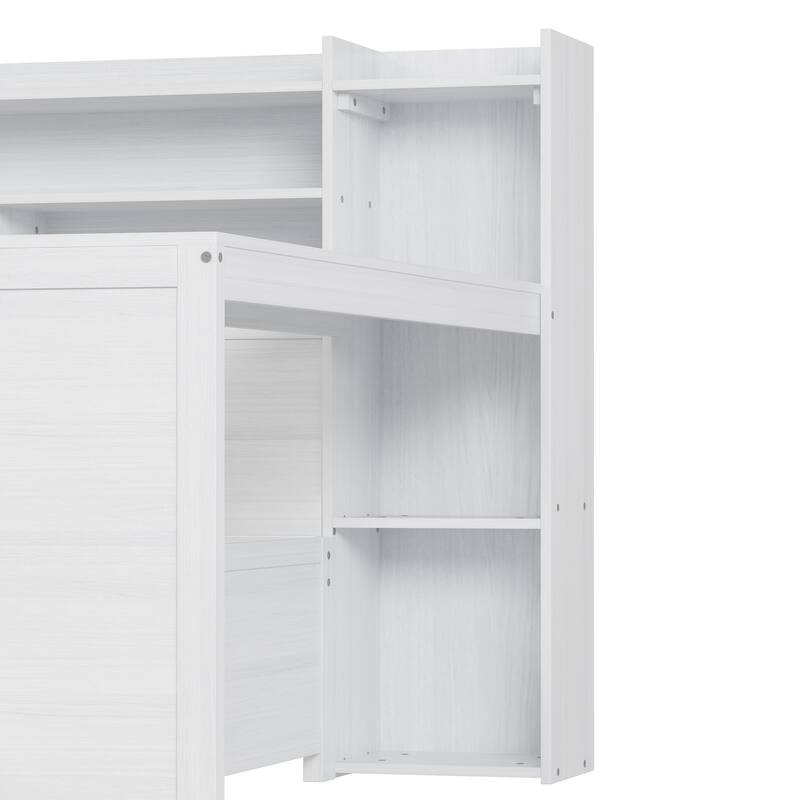 Full Size Daybed with Storage Shelves, Multi-functional Bed with Two Storage Drawers and Study Desk