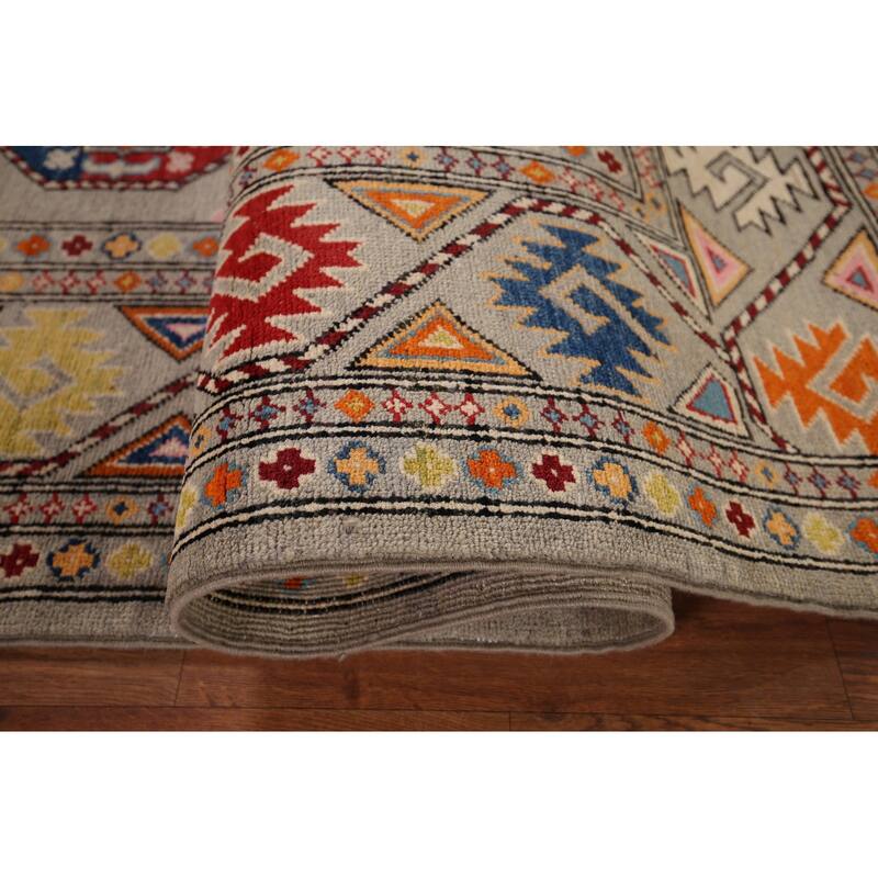 Geometric Kazak Area Rug Living Room Handmade Wool Carpet - 5'7" x 7'10"