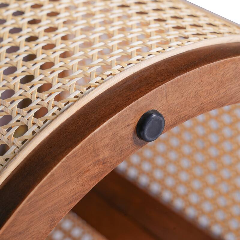 15.70" Round End Table, Hollow Woven Side Table, Small Rubber Wood Nightstand, Rattan Woven Tea Desk