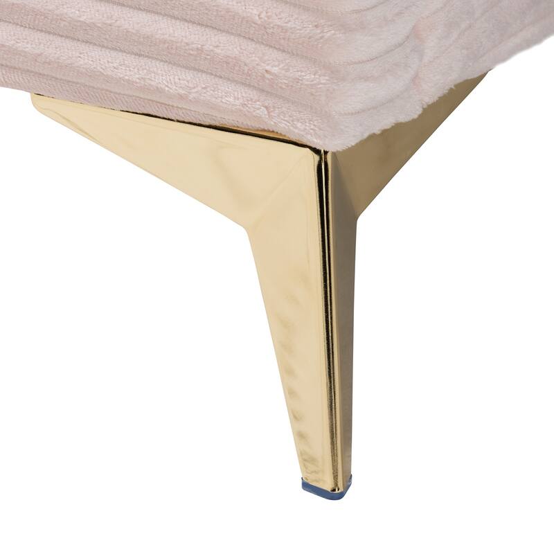 Modern Velvet Queen Bed - Pink Channel Tufted Panel Bed with Gold Metal Legs - Bedroom Furniture