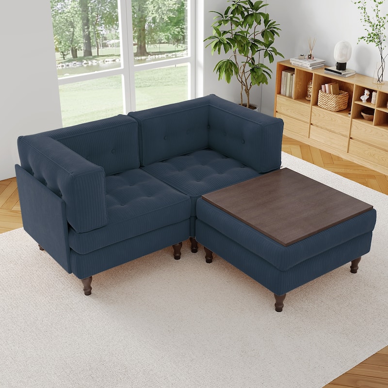 Corduroy Upholstered Modular Corner Sectional Sofa with Reversible Ottoman