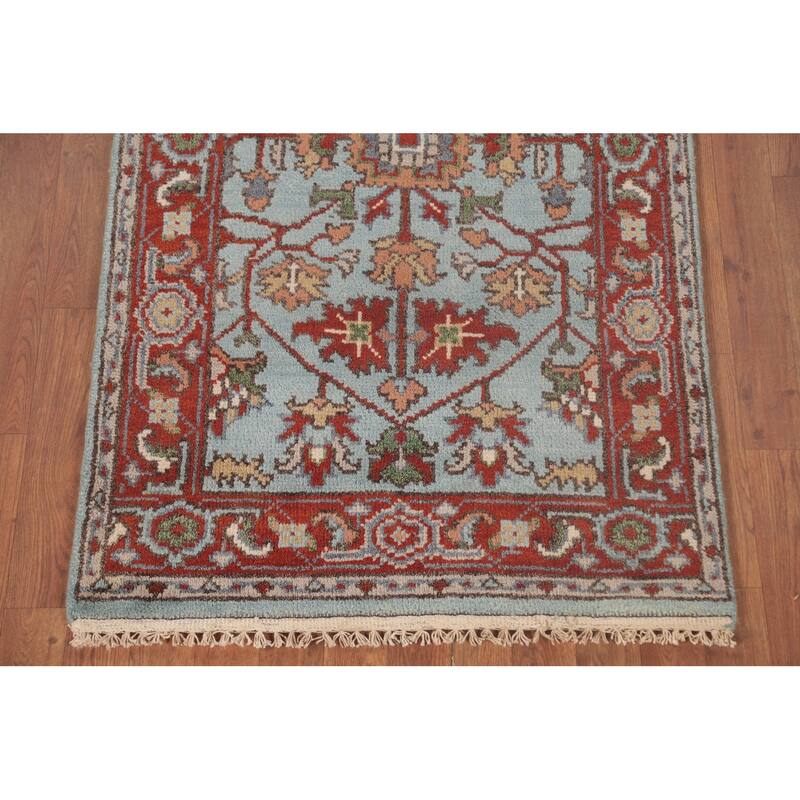 Light Blue Oushak Oriental Foyer Rug Hand-Knotted Wool Carpet - 2'11" x 4'11"
