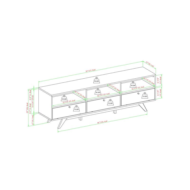 Modern Scandi 3-Door Low Profile TV Stand for TVs up to 80 Inches - Black