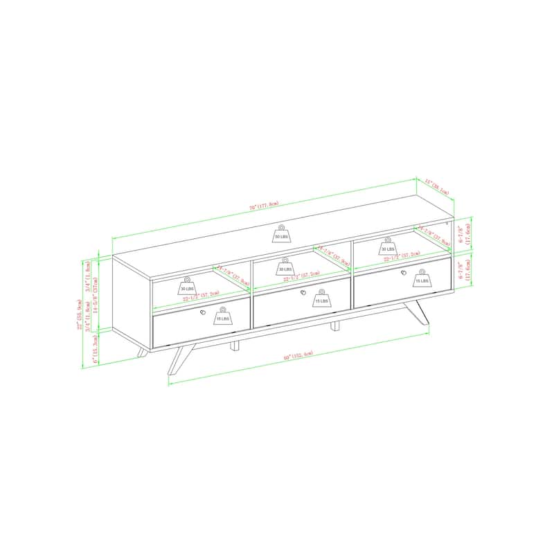 Modern Scandi 3-Door Low Profile TV Stand for TVs up to 80 Inches - Mocha