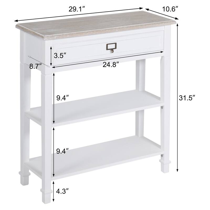 Accent White Console Table with Drawer and Shelf, Wood Sofa Table with Storage for Entryway Hallway Living Room