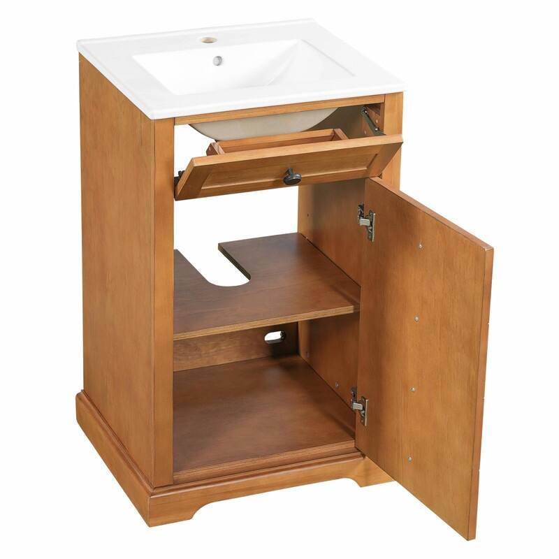 20" Bathroom Vanity with Integrated Ceramic Sink, Cabinet with Soft-Close Door and Solid Wood Bottom Frame