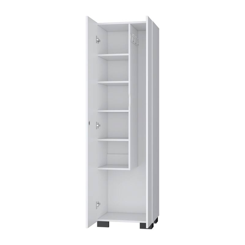 HomeRoots 71" White Wood Two Door Utility Cabinet - 20.15 in. x 71.33 in. x 15.39 in.