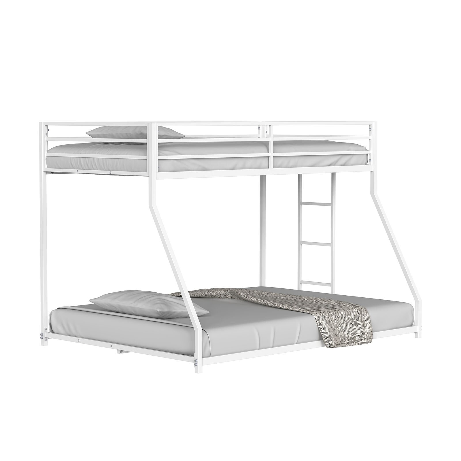 Over Metal Low Bunk Bed Mattress Ready Matte White Finish Attached Ladder Full Metal Construction Bedroom Furniture
