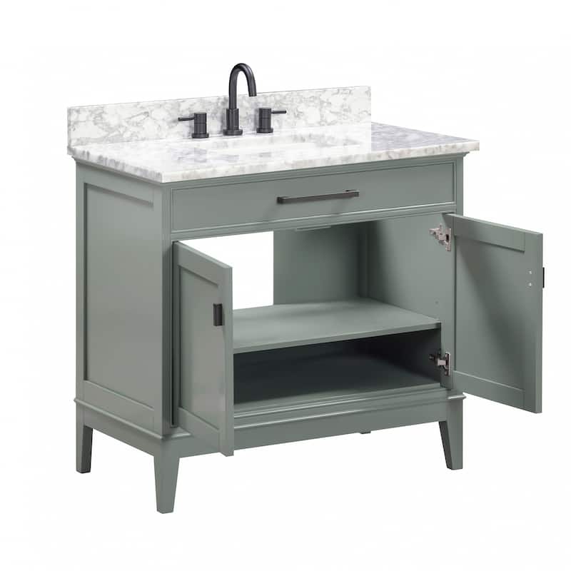 Madison 36 in. Single Sink Bathroom Vanity with Carrara Marble Top - 37"W x 22"D