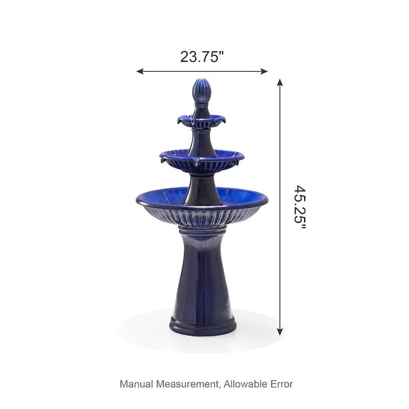 Glitzhome 45"H Oversized 3-Tier Pedestal Lotus Ceramic Resin Outdoor LED Fountains