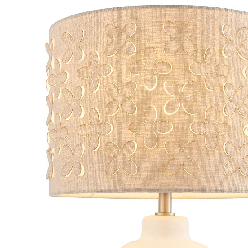 KAWOTI Modern White Ceramic Table Lamp with Floral Cutting Shade - W11" x H17.25"