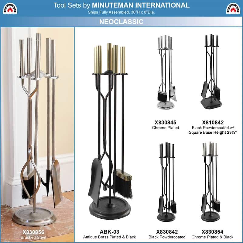 Achla Designs Neoclassic Set of 4 Fireplace Tools w/Round Base, 30 Inch Tall