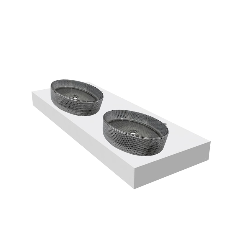 Decorative 20" Oval Crystal Vessel Sinks With White Base