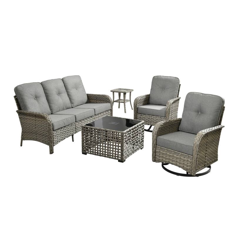 OVIOS 5-piece Patio Wicker Conversation Furniture Set