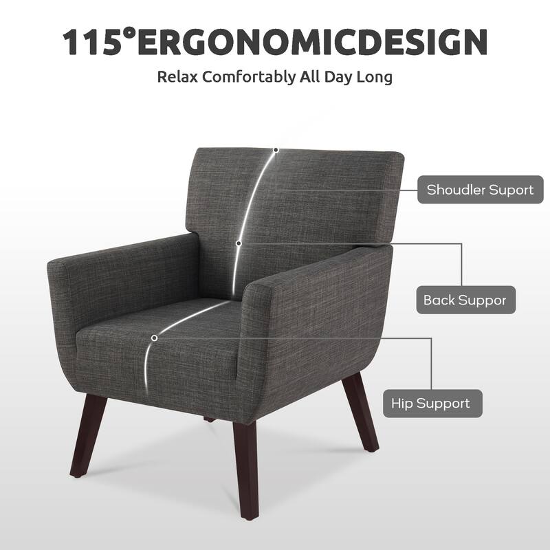 Modern Upholstered Armchair with Linen Fabric, Comfortable Accent Chair for Living Room, Bedroom or Office – Beige/blue/grey