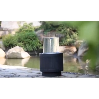 Heavy Cement Round Black Ribbed Outdoor Water Fountain with Light