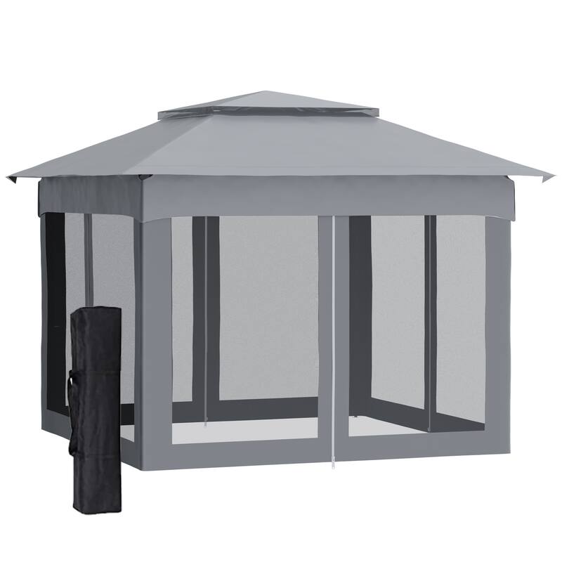 Outsunny 11' x 11' Pop Up Gazebo Canopy with 2-Tier Soft Top, and Removable Zipper Netting, Event Tent with Storage Bag