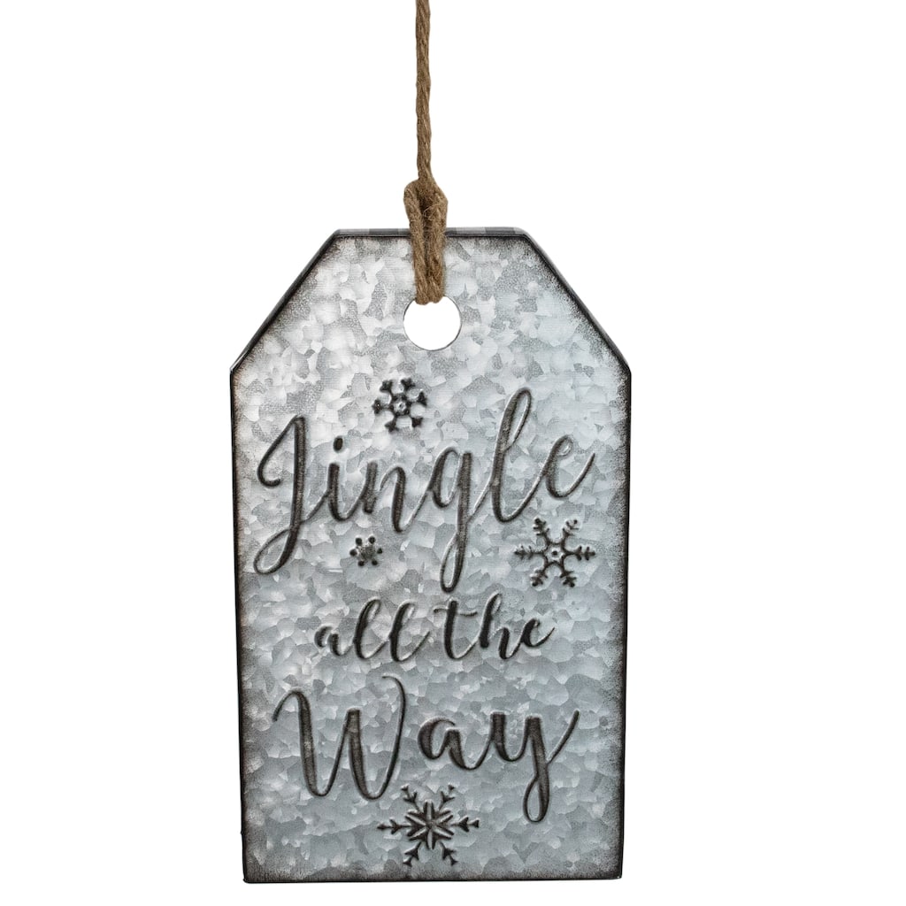 Embossed Metal "Jingle All The Way" Christmas Wall Sign - 12" - Silver