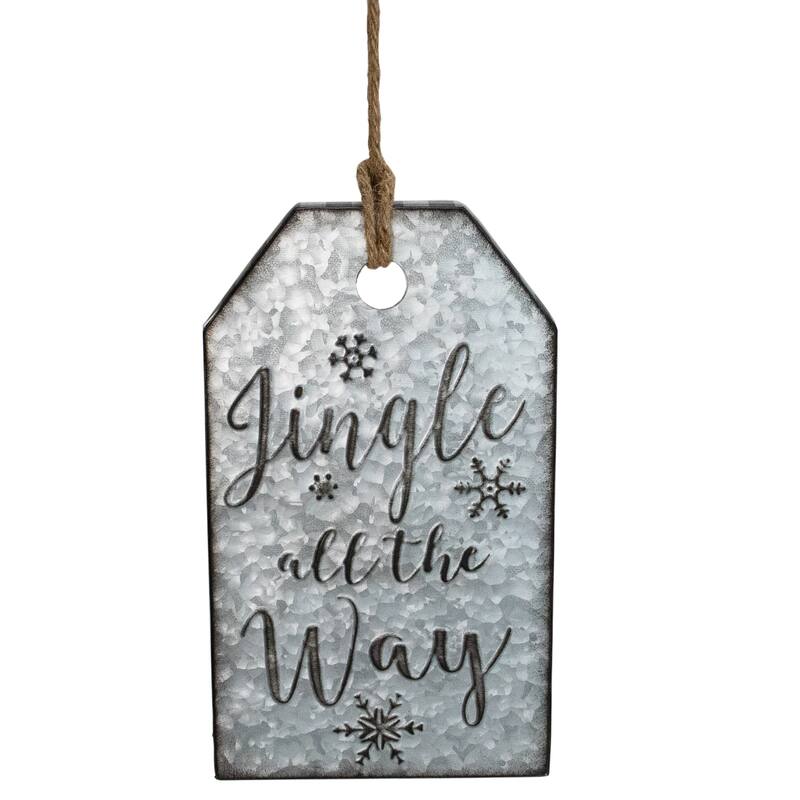 Embossed Metal "Jingle All The Way" Christmas Wall Sign - 12" - Silver