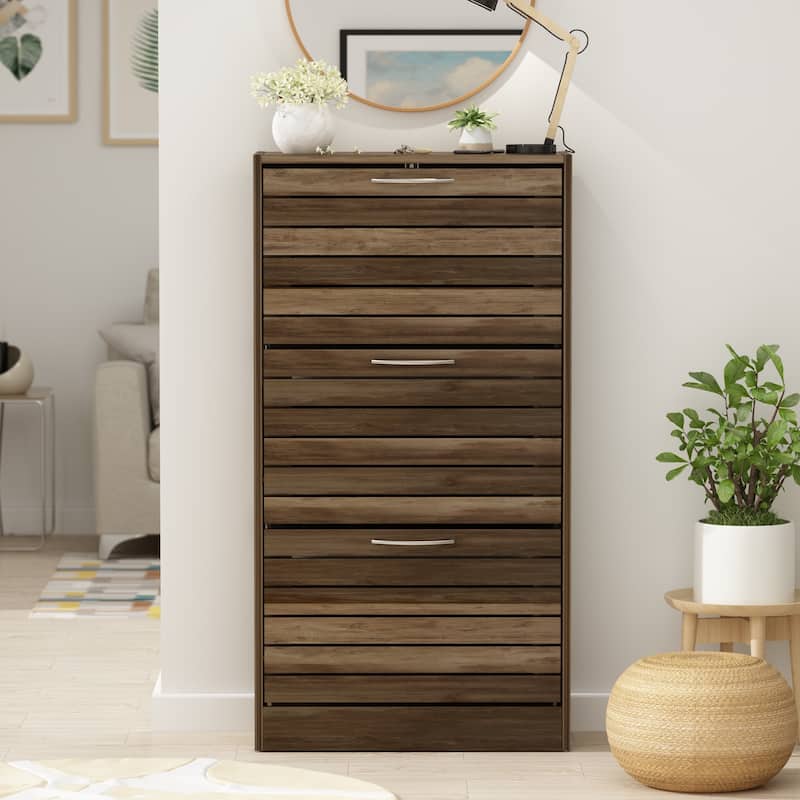 Shoe Cabinet Narrow Shoe Cabinet with 3 Flip Door Space Saving 3 Color - Wood
