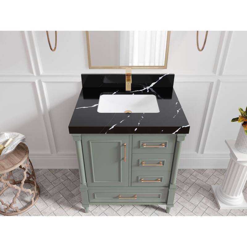 Willow Collections 30 in. W x 22 in. D Aberdeen Single Sink Bathroom Vanity with Countertop - 2" Calacatta Black - Evergreen