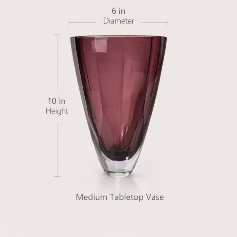 Heavy Cut Plum Glass Vase With Faceted Base And Tapered Shape
