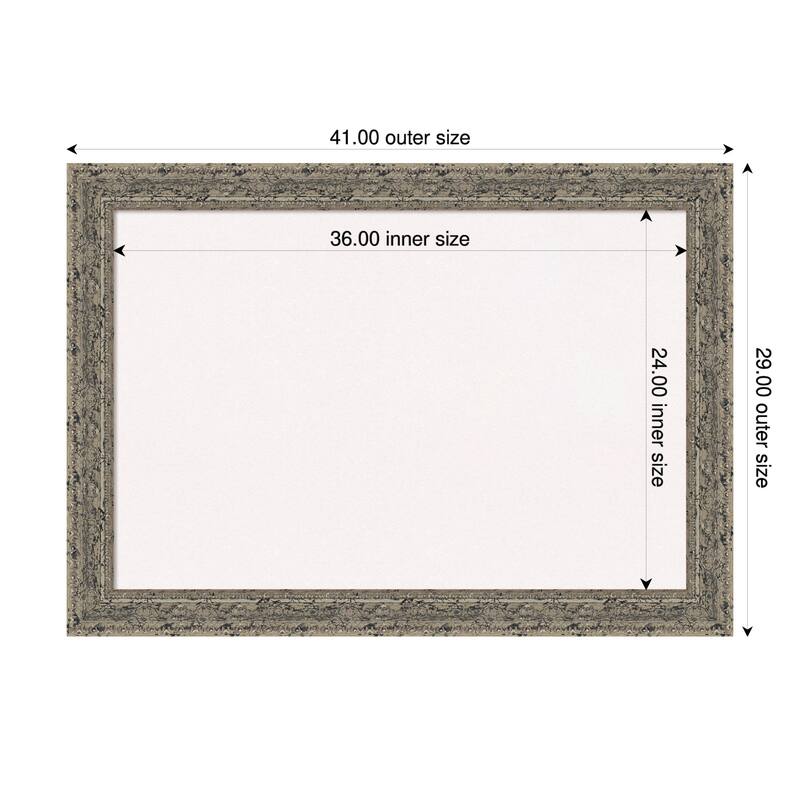 Attic Aged Silver Wood Framed Cork Board - Bulletin Board, Organization Board, Pin Board - White - 41 x 29 in