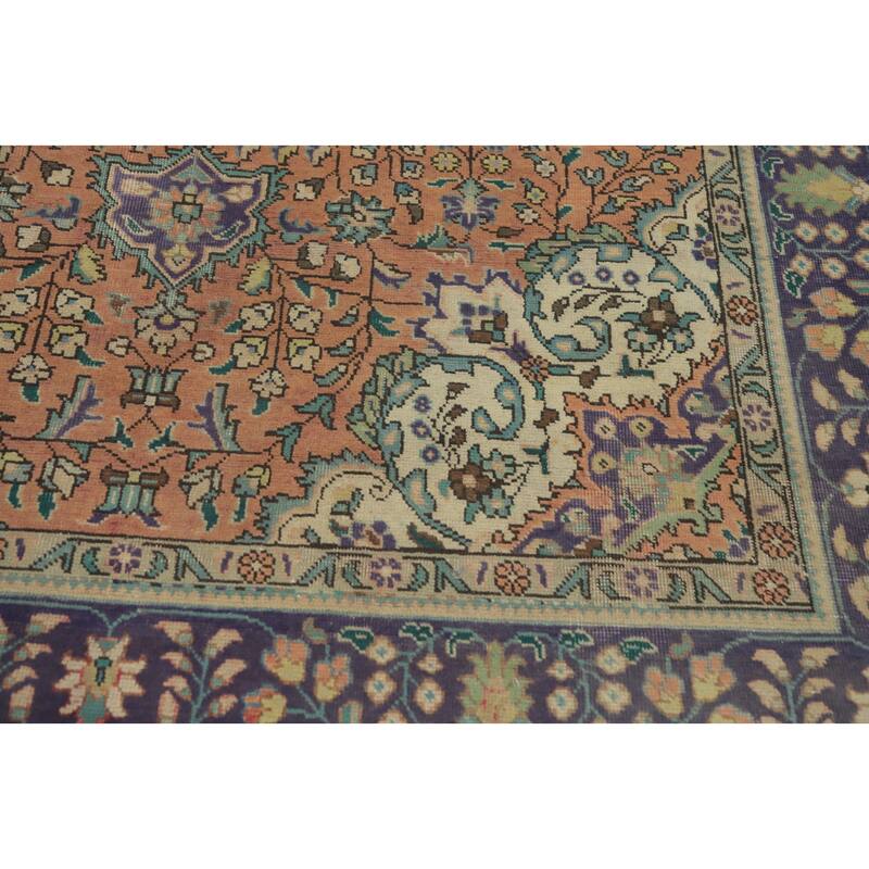 Hand Knotted Oriental 100% Wool Carpet Traditional Floral Oranges & Rust Tabriz Area Rug - 9' 9'' X 6' 7''