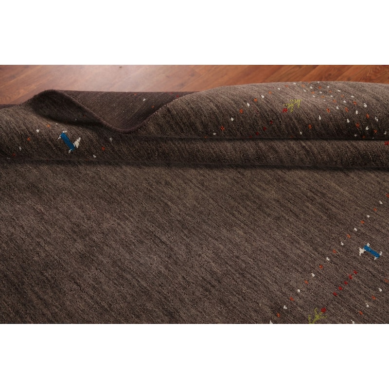 Brown Gabbeh Area Rug Hand-Knotted Oriental Tribal Wool Carpet - 5'2" x 7'6"