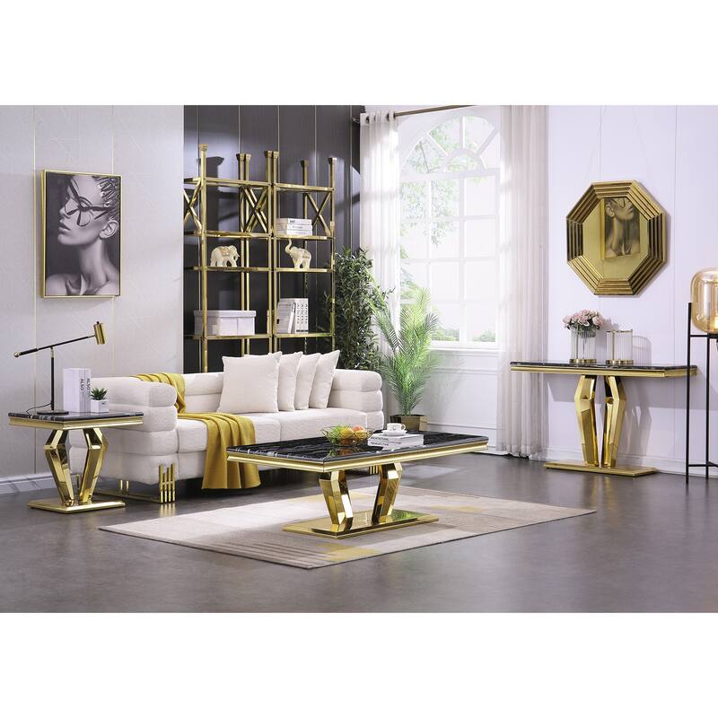 Modern Coffee Table with Stainless Steel Base 48 inches Rectangular Coffee Table with Sturdy Metal Frame for Living Room