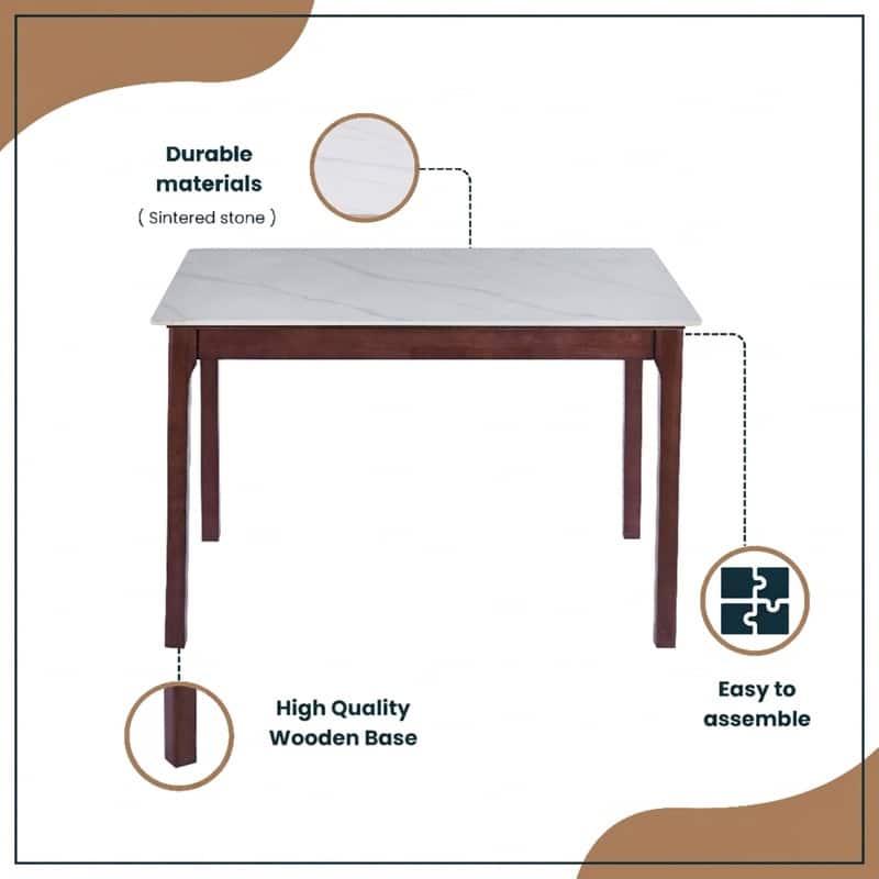 Mina Sintered Stone Rectangular Dining Table - Modern Scratch & Heat Resistant Kitchen Table with Solid Rubberwood Legs