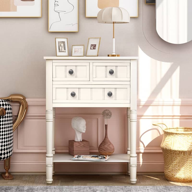 Modern Console Table with Three Storage Drawers - Ivory
