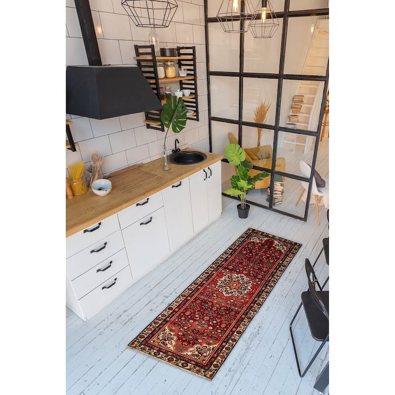 ECARPETGALLERY Hand-knotted Andelz Red Wool Rug - 3'2 x 9'5