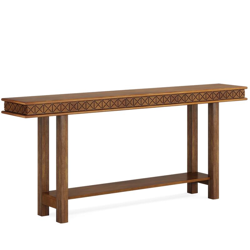 70.9"Extra Long Console Table, Rustic Solid Wood Sofa Table Behind Couch, 2-Tier Entryway Accent Table with Storage