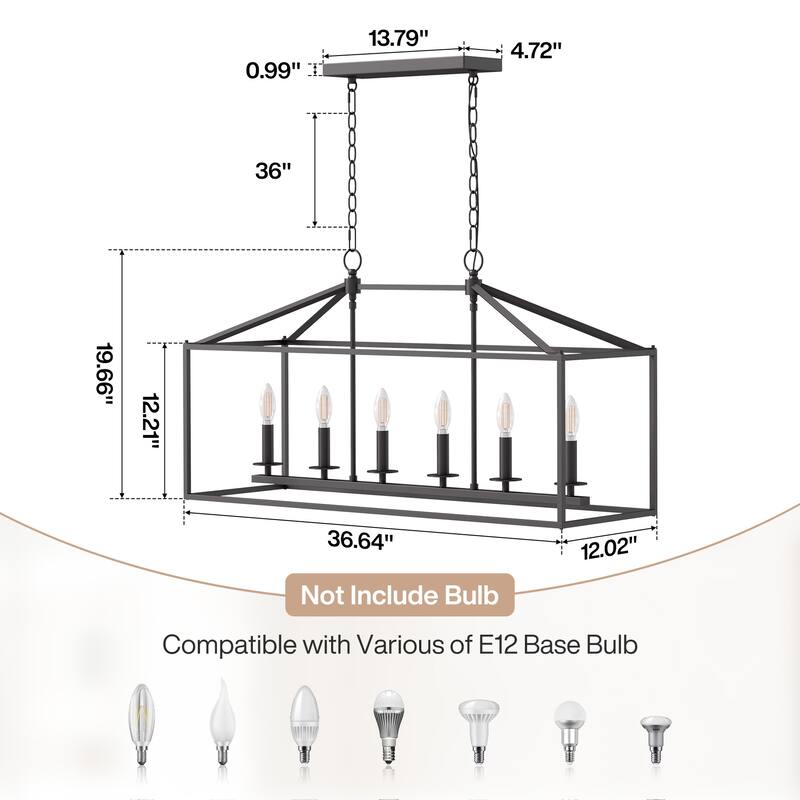 56.7in 6-Light Linear Chandelier with Caged Metal Shade, Height Adjustable