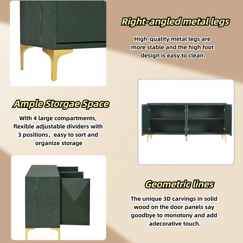 Luxurious 60"L Sideboard with 4 Doors and Rebound Device