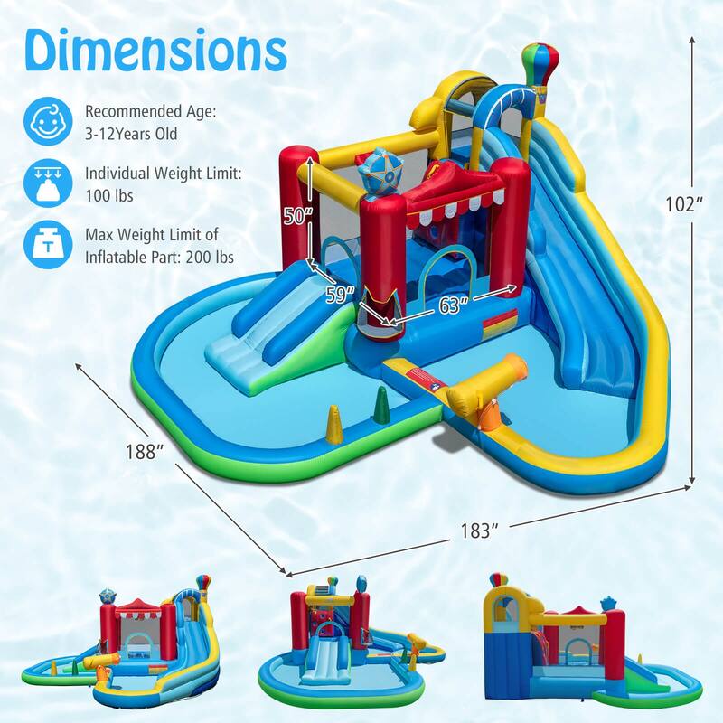 Costway Inflatable Water Park Kids Blow up Water Slide with Splash - Multi-Color - See Details