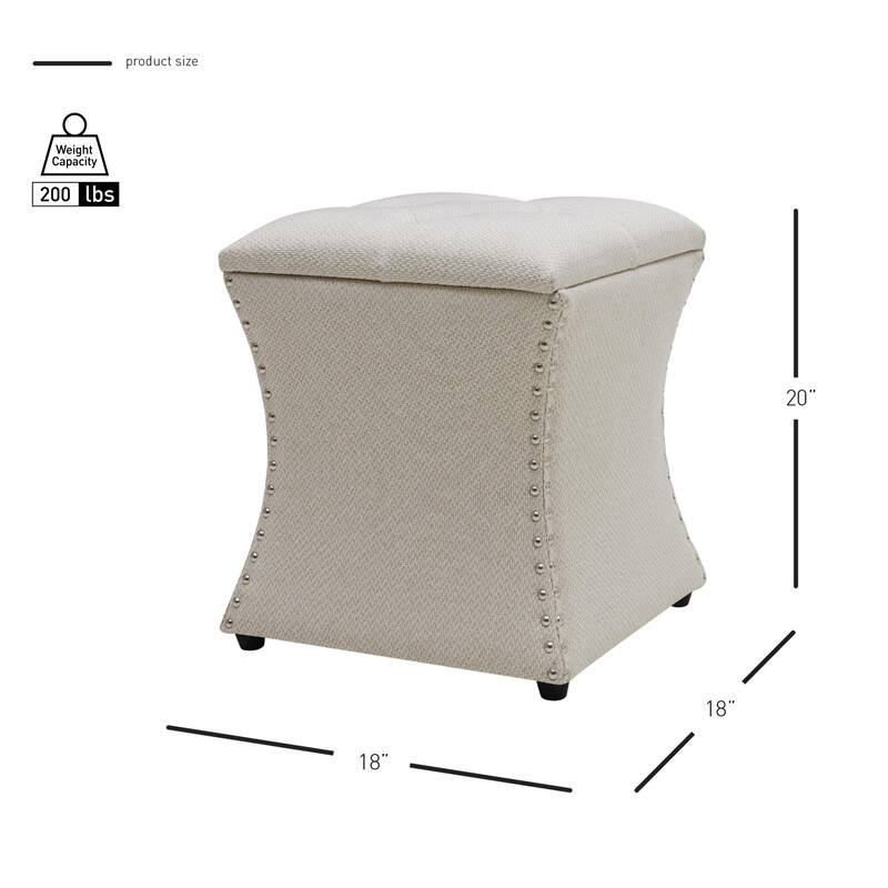NPD Furniture Amelia Nailhead Tufted Storage Ottoman