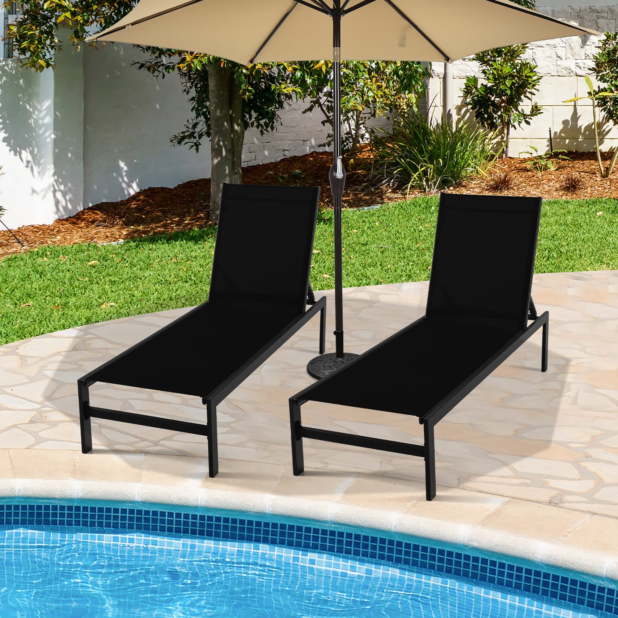Costway 2 PCS 6-Position Lounge Chair Chaise Aluminium Adjust Recliner