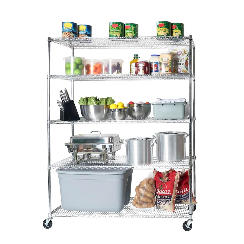 Seville Classics UltraDurable Commercial-Grade 5-Tier NSF-Certified Steel Wire Shelving with Wheels, 60" W x 24" D x 72" H
