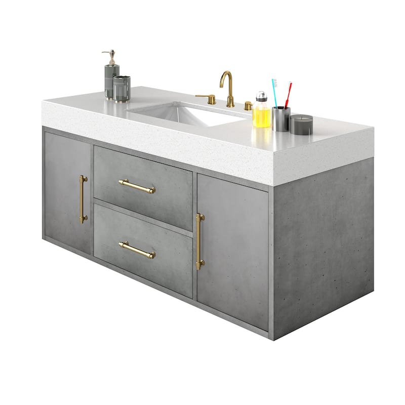 Moasis 40"/48" Wide Floating Wall Mounted Bathroom Vanity with 2 Drawers & 2 Storage Cabinet