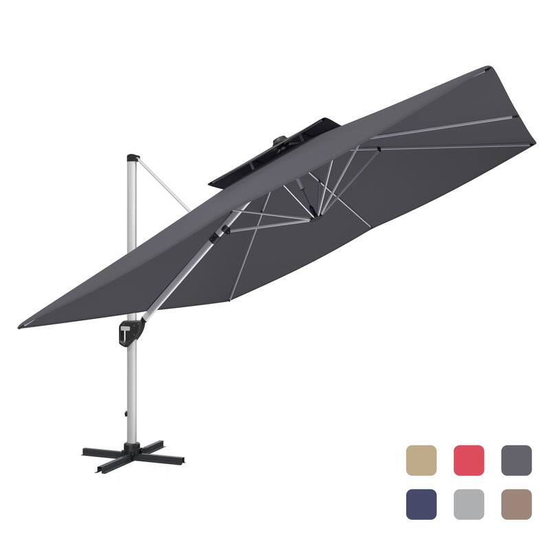 11FT Patio Umbrella Outdoor Square Double Top Umbrella with Base