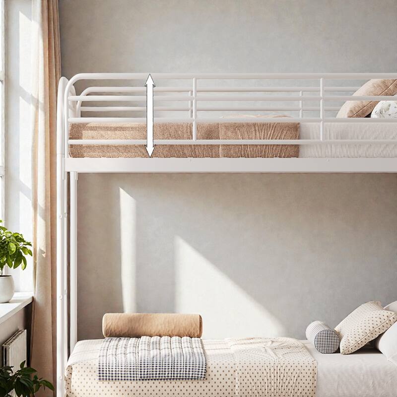 Metal Twin Over Twin Bunk Bed with 2 Ladders, Heavy-Duty Iron Frame, Full-Length Guardrails, No Box Spring Needed
