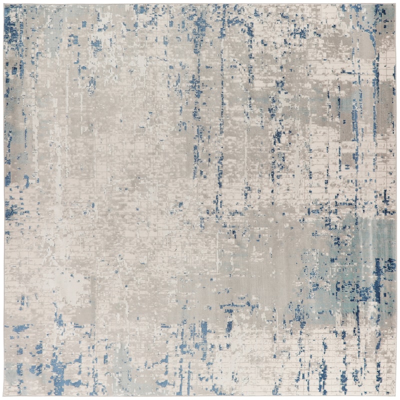 Nourison Concerto Modern Abstract Distressed Area Rug - 7'10" x Square - Grey/Blue/Ivory